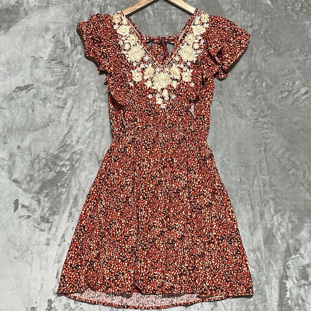NWT Savanna Jane Floral Embroidered Dress Womens Sz S Orange Boho Cottagecore‎